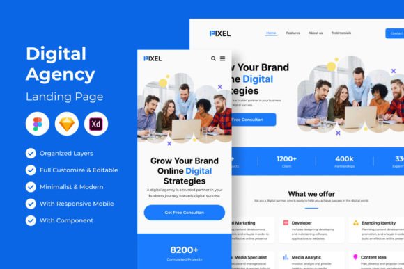 Pixel: A Landing Page Template for Modern Digital Agencies