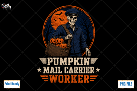 Pumpkin Mail Carrier Worker PNG: A Vintage Design for Autumn