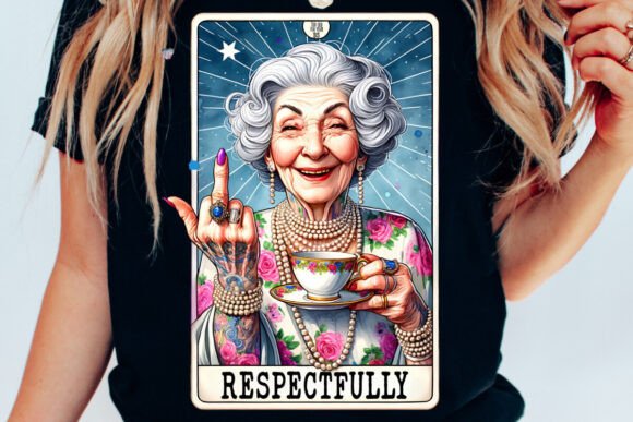 Respectfully Old Lady Tarot Card PNG: Mystical Design for Merch