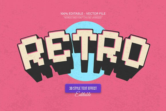 Retro Pixel Vintage 3D Text Effect: A Fully Editable Vector for Bold Branding