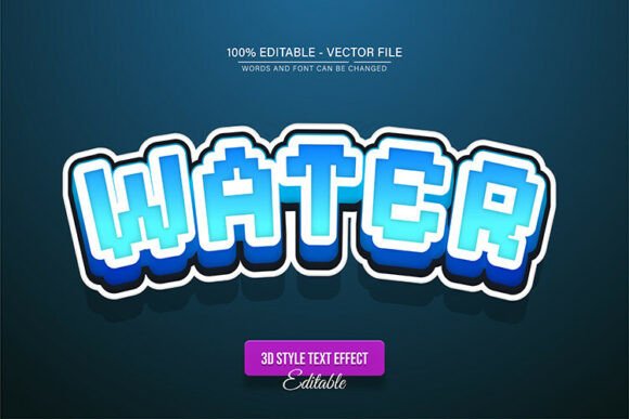 Water Blue Pixel 3D Text Effect: Editable Vector for Impactful Branding